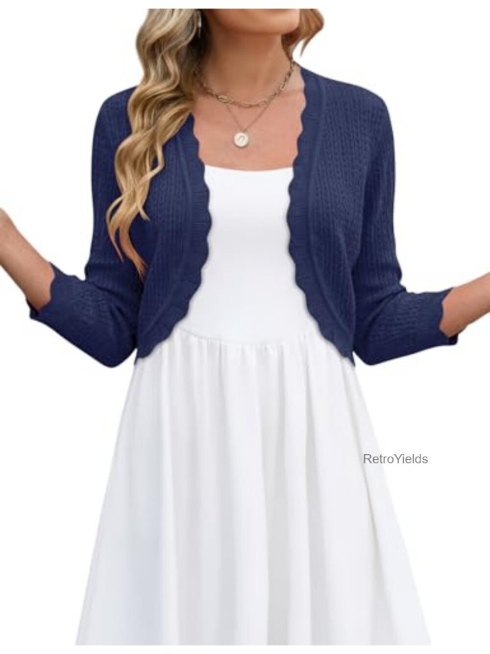 Cropped Cardigan 3/4 Sleeve Open Front Knit Bolero Shrug for Dresses